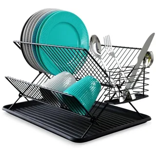 Vilde Geschirrabtropfer mit Besteckhalter Dish Drying Rack Geschirrständer Abtropfständer Drainer Geschirrtrockner klein | 45x32x25,5 cm | Abtropfgestell Geschirr Schwarz Geschirrabtropfgestell