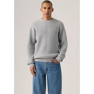 Rundhalspullover LEVI'S, Herren, Gr. S, grau (mid tone grau heather), Grobstrick, Obermaterial: 80% Wolle, 20% Polyamid, normal hüftbedeckend, Rundhals, Rippbündchen, Pullover Rundhalspullover