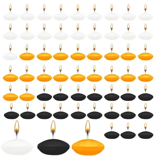 HA BIN 60 Stücke Schwimmkerzen, 3.8 cm Schwimmkerzen, für Hochzeiten, Romantische Nächte, Junggesellinnenabschiede, Dekorationen (Weiß, Schwarz, Orange)