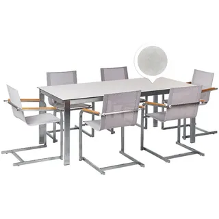 Beliani Gartenmöbel Set 6-Sitzer Keramik-Glas weiß Textil beige Cosoleto - Gartenmöbel, Gartengarnituren, Gartenmöbel-Sets
