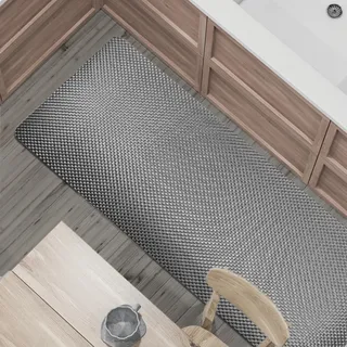 Comart - Küchenteppich Manhattan - Wasserdicht - rutschfest - Schmutzabweisend - Geflochtenes PVC - Teppichläufer mit Metallic-Effekt - für Flur, Küche und Bad - Iron Grey - 50 x 240 cm