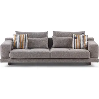 3-Sitzer Modern Stil Designer Wohnzimmer Stoffsofa mit Kissen Rückenkissen - Grau