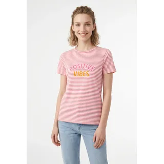 Zwillingsherz T-Shirt ""Positive Vibes"" gestickter Statement Schriftzug, Rundhals, hellrosa