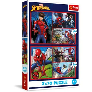 Trefl Puzzle Trefl - Puzzle 2x70 Teile, 2-in-1: Spinnen-Geschichten Spiderman Marvel, 4+ | Set mit 2 Puzzles Märchenfiguren Förderung von Konzentration und Beobachtungsgabe hohe Qualität