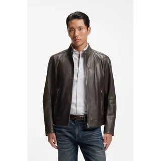 Lederjacke BOSS "H Mansell", Herren, Gr. 46, braun (open braun244), Obermaterial: 100% Lammleder, unifarben, regular fit taillenbedeckt, hoch geschlossener Ausschnitt, mit Reißverschluss, Jacken Lederjacke, Stehkragen, genarbtes Leder, Regular Fit