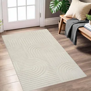 Famibay Teppich Läufer 80x150cm rutschfest Teppich Läufer Flur Waschbar Beige Küchenläufer für Eingang Küche Schlafzimmer Korridor