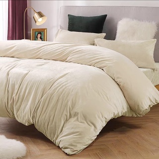 Michorinee Winter Plüsch Bettwäsche Set 135x200 4teilig Cashmere Touch Flauschig & Warme Coral Fleece Uni Bettbezug mit Reißverschluss - Beige | 2 x 135 x 200 cm + 2 x 80 x 80 cm