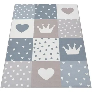 Paco Home »Eliz 391« rechteckig 12 mm Höhe Kurzflor, Spielteppich, Patchwork-Muster, Motiv Krone, Herz & Punkte,
