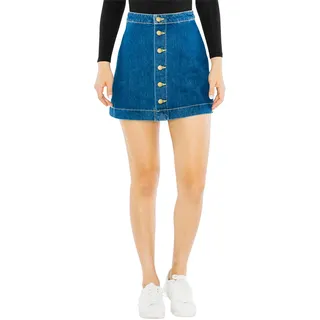 American Apparel Damen Denim-Minirock mit Knopfleiste, A-Linie Rock, Medium Wash, Klein