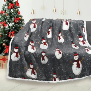 Catalonia Classy Weihnachtswurf Sherpa Decke, Superweiche Flauschige Sherpa Throw TV Decke Dekorative Decke für Bett Couch Urlaub Dekoration, 130 x 150 cm, Schneemann Muster