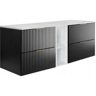 Rodan | Waschbeckenunterschrank - 140/57/46 cm B/H/T - Schwarz Matt - Badmöbel, Waschtisch, Badezimmerschränk | Regal, Arbeitsplatte - Weiß - Schwarz