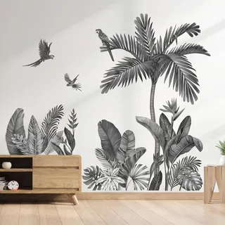 decalmile Wandtattoo Pflanzen Tropische Blätter Schwarz Wandaufkleber Baum Groß Palme Blätter Wandsticker Kinderzimmer Wohnzimmer Schlafzimmer Flur Wanddeko