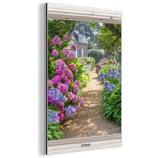 MuchoWow Metallbild Hortensie - Durchsichtig - Blumen - Sommer - Lila - Weg Deko Schlafzimmer 40x60 cm , Metall , Rechteckig , 40x60 cm , einfache und schnelle Anbringung , Bilder & Rahmen, Bilder, Holz & Metallbilder