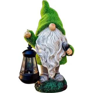 Lustiger Gartenzwerg, 33cm, wetterfest, LED-Sonnenuhr, Kunstharz