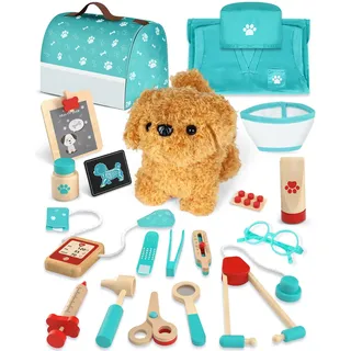 Arztkoffer Kinder Holz, Tierarzt Spielzeug Kinder, Doktorkoffer mit Kleidung und Hut, Arztkoffer Rollenspiel Kit, Geschenk Mädchen 3 Jahre(Grün)