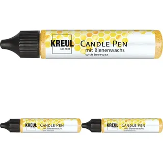 KREUL 49733 - Candle Pen, glitter-gold, 29 ml, Kerzenstift mit feiner Malspitze, Farbe mit Bienenwachs zum Verzieren & Bemalen von Kerzen (Packung mit 3)