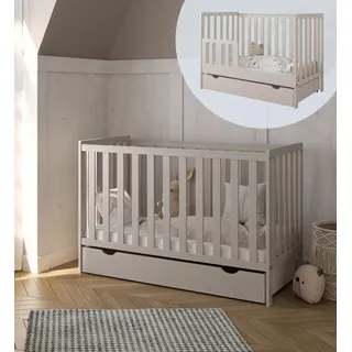 ZEE BAMBI Kaschmir Babybett 120x60 cm 2in1 mit Schublade & Schutzbarriere Klassisches Gitterbett 3-Fach Höhenverstellbar Kinderbett mit Beißschutz