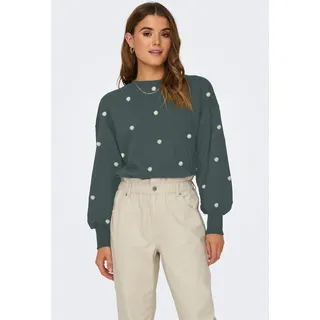 Sweatshirt ONLY "ONLBROOKE L/S O-NECK FLOWER SWT", Damen, Gr. S, grün (balsam grün print:daisy aop), Sweatware, Obermaterial: 60% Baumwolle, 40% Polyester, bedruckt, regular fit normal, Rundhals, Rippbündchen, Sweatshirts Sweatshirt, Baumwollmischung, regular fit