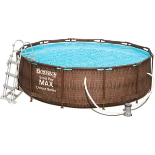 Bestway Steel Swimmingpool- Pro Max Rattan 3,66 x 1 m 56709 mit Kartuschenfilterung und Stufen