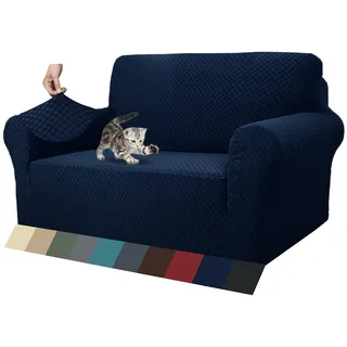 MAXIJIN Jacquard Sofabezug 2 Sitzer Couchbezug Stretch Sofahusse für Wohnzimmer Sofa-bezug für Hunde Haustiere Schonbezug Sofa mit Anti-Rutsch-Schäume (2 Sitzer, Navy Blau)