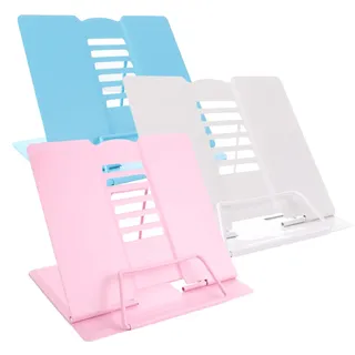 APACALI 3 Stück Buchständer Metall, 6 Stufen Verstellbarer Leseständer für Lesen, Metall Kochbuchhalter, Zusammenklappbarer Buchständer für Halten von Redeentwürfen, iPads, Rezepten, Weiß, Blau, Rosa
