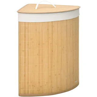Homcom Bambus Wäschekorb mit Deckel 55L Wäschesammler mit Griffen, herausnehmbarer Wäschesack, Eck Wäschetonne Laundry Baskets für Waschküche Badezimmer Schlafzimmer Natur