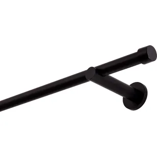 Gardinenstange Schwarz Matt stabile Vorhangstange 19 mm mit Endkappe einfache Montage, Montageort: Wand, 1-läufig, 120 cm - Schwarz