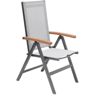 Ambia Garden Gartenklappsessel , Grau, Hellgrau, Teakfarben , Holz, Metall, Textil , Eukalyptusholz , massiv , eckig , 56.4x105.8x65.50 cm , Fsc , klappbar , Gartenmöbel, Gartensessel, Gartenklappstühle