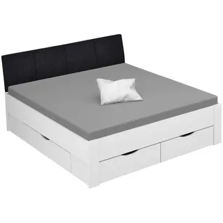 Xora Stauraumbett , Weiß , Holzwerkstoff , 4 Schubladen , 180x200 cm , Blauer Engel, Goldenes M, Made in Germany , gepolstertes Kopfteil, Lattenrosthöhe individuell einstellbar, in verschiedenen Holzdekoren erhältlich, mit Schubkästen, in verschiedenen Größen erhältlich , Babymöbel & Kindermöbel, Kinderzimmer & Jugendzimmer, Kinderbetten, Kinderbetten & Jugendbetten