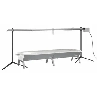 Automatischer BBQ-Grill - Edelstahl-Rotisseriegrill mit Motor - Gestell 207x45x83 cm - Auffangwanne 158x42x31 cm - Für Garten und Terrasse - Silber