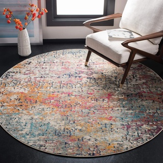 SAFAVIEH Zeitgenössische Teppich für Wohnzimmer, Esszimmer, Schlafzimmer - Madison Collection, Kurzer Flor, Grau und Rosa, 122 X 122 cm