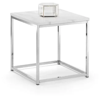 Der Julian Bowen Scala Top Lampentisch aus weißem Marmor & Chrom ist ein luxuriöser und moderner Akzenttisch