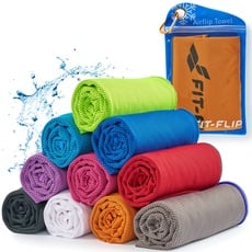 Fit-Flip Kühltuch - Airflip Towel - das kühlende Sporthandtuch - als Cooling Towel und mikrofaser Kühltuch - Ice Towel Kühlhandtuch für Fitness und Sport (orange-dunkel Grauer Rand, 100x30cm)