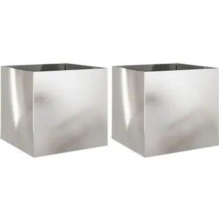 vidaXL Pflanzkübel 2er Set Silbern 49/47/46 Cm Edelstahl , Silberfarben , Metall , 49x46x47 cm , Gartenzubehör, Hochbeete