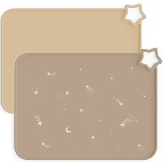 Moonkie 2PC Baby Silikon Platzset Abwaschbar, Platzdeckchen, rutschfest Tischset Kinder, Kinder Platzset, Schmutzabweisend, Tragbar, für Kinder und Kleinkinder (Warmes Taupe/Aprikose)