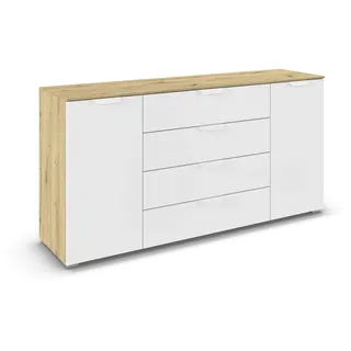 Rauch Möbel Aditio, Kommode für Schlafzimmer, Wohnzimmer, Kinderzimmer, Flur, 2-türig, 4 Schubladen, Soft-Close-Funktion, Sideboard im modernen Look, Farbe Weiß/Eiche Artisan, Holz, Breite 160 cm