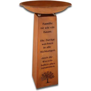 Rostikal Metall Deko Säule Familie Spruch mit Schale 1,15 cm Edelrost Gartendeko Vintage (Schale 60 cm rund)