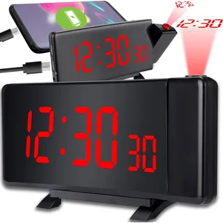 Projektionswecker Led Digital Wecker mit Projektion Groß LED-Anzeige Snooze Dual-Alarm 4 Projektionshelligkei Schwarz Retoo - Schwarz