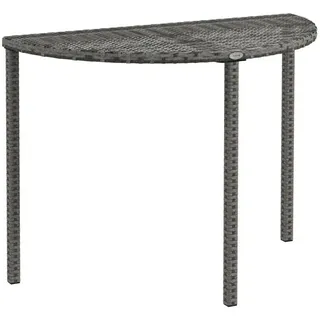 Balkontisch aus Polyrattan - Halbrunder Gartentisch | Farbe: Grau | Abmessungen: 50x100x74 cm