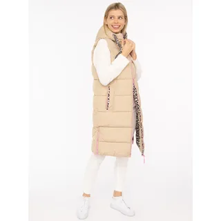 Steppweste ZWILLINGSHERZ "Wild Hearts", Damen, Gr. XXL, beige, Steppware, Obermaterial: 100% Polyester, Basic knielang, ohne Ausschnitt, Westen Steppweste, Leo-Muster, Taschen seitlich, modisch, Doppel-Zipper, extra lang