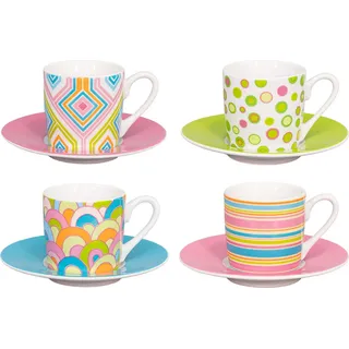tea4chill Könitz Espresso Tassen Set Spring Time. 4 Kaffeetassen 65ml aus Fine Bone China Porzellan. Espressotassen modern, bunt - Bunt
