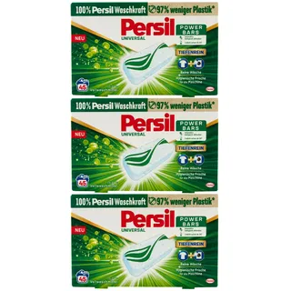 Persil POWER BARS UNIVERSAL 3 x 45 Stück -löslich ab 20° 97% weniger Plastik