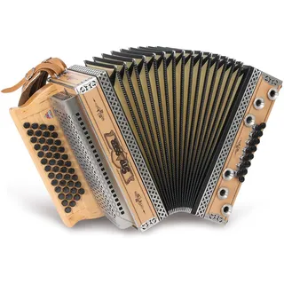 Strasser 4/III Hoamat Harmonika G-C-F-B, mit X-Bass, Erle