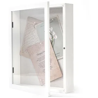 Muzilife 3D Holz Bilderrahmen mit Öffnung zum Befüllen 28x35cm Objektrahmen mit Stecknadeln und Dübel für DIY Display Shadow Box Ostern Geschenk für Familie Freunde Büro, Weiß