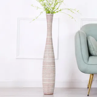 Leewadee Große Bodenvase Für Pampasgras Und Blumen, 85 cm hoch, White Wash, Resin