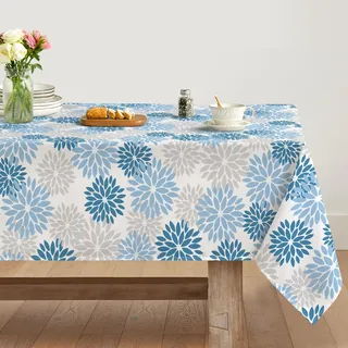 Artoid Mode Blumen EIS Blau Dahlien Herbst Tischdecke 140x110 cm, Saisonnal Fall Fleckschutz Tischwäsche Küche Dekoration Urlaub Party Dekor