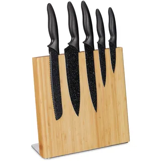 Relaxdays Messerblock magnetisch, Messerhalter aus Bambus, unbestücktes Messerbrett, universal, 27,5 x 28 x 12 cm, natur
