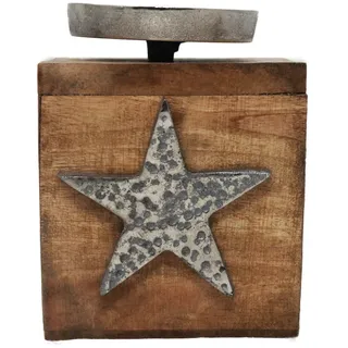 Kerzenhalter in Würfelform helles Holz mit silbernem Stern 10x10x10cm