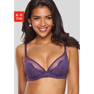 Bügel-BH LASCANA "Flora", Damen, Gr. 75, Cup C, lila (pflaume), Spitze, Obermaterial: 94% Polyamid, 6% Elasthan, BHs Bügel-BH, mit feiner Spitze und edlem Glitzeraccessoire, sexy Dessous