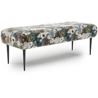 CAVADORE Sitzbank Amba, Trendige Polsterbank 2-sitzig für Küche, Esszimmer oder Wohnküche / Küchenbank passend zum 2-Sitzer Amba / 119 x 52 x 54 / Jacquard Flachgewebe: Blumenmuster Blau